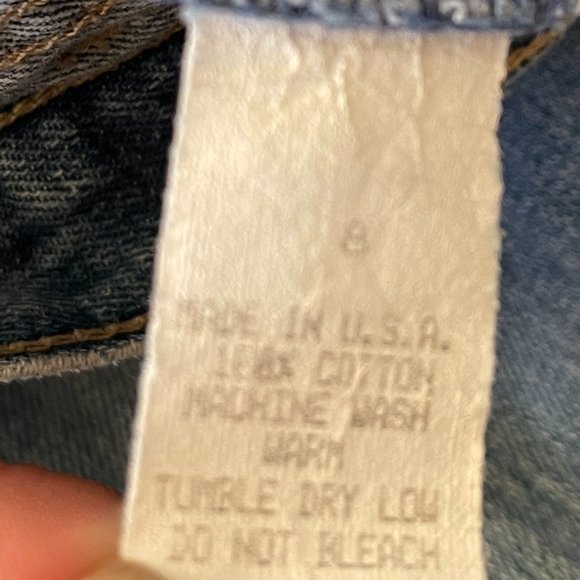 VTG Y2K Marc Jacobs Distressed Tattoo Spider Web Printed Blue Denim Jeans Sz 8 - Picture 10 of 12